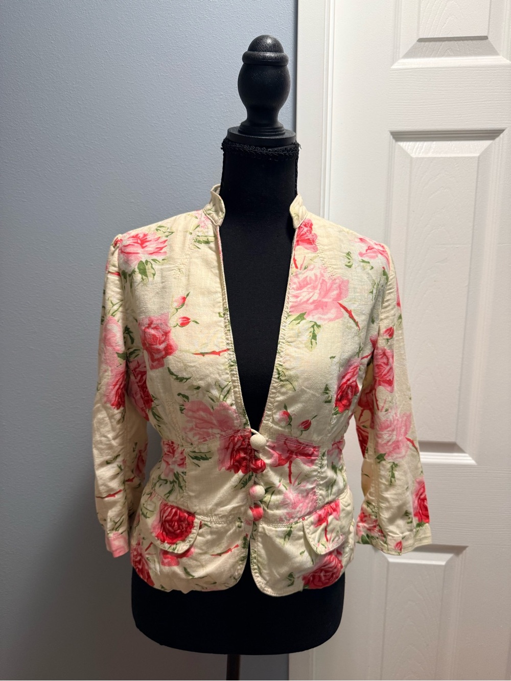 Banana Republic Vintage Y2K Rose Floral Linen Jacket Blazer Size 2